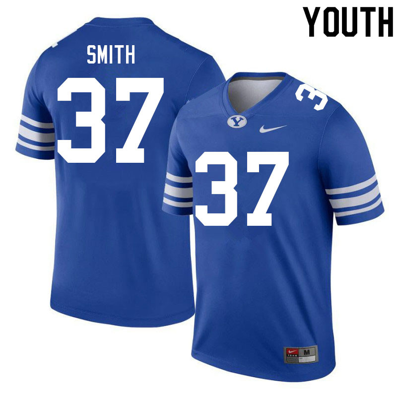 Youth #37 Justen Smith BYU Cougars College Football Jerseys Sale-Royal - Click Image to Close